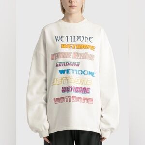 WE11Done Sweatshirt Unisex Size XL White Cotton Streetwear Oversize Printed Logo